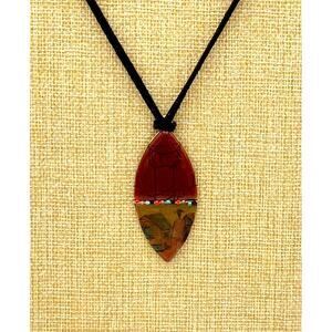 Chico's Rust and Gold Leaf Shape Pendant Suede 16" Cord with 3 1/2" extension